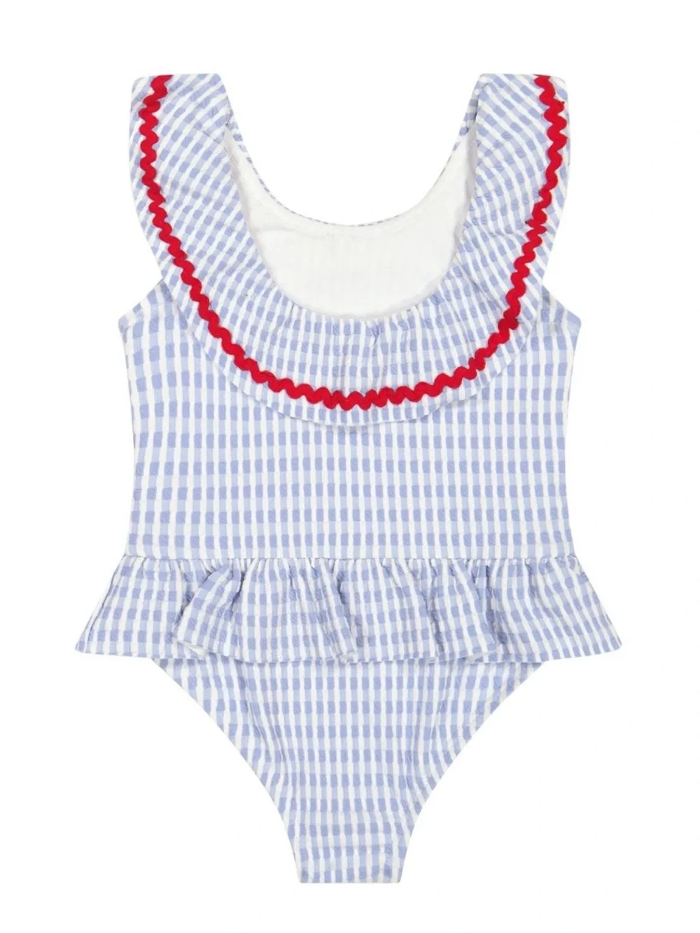 NWT Sperry Baby Girls Seersucker One Piece Swimsuit Blue White Gingham 6 Months
